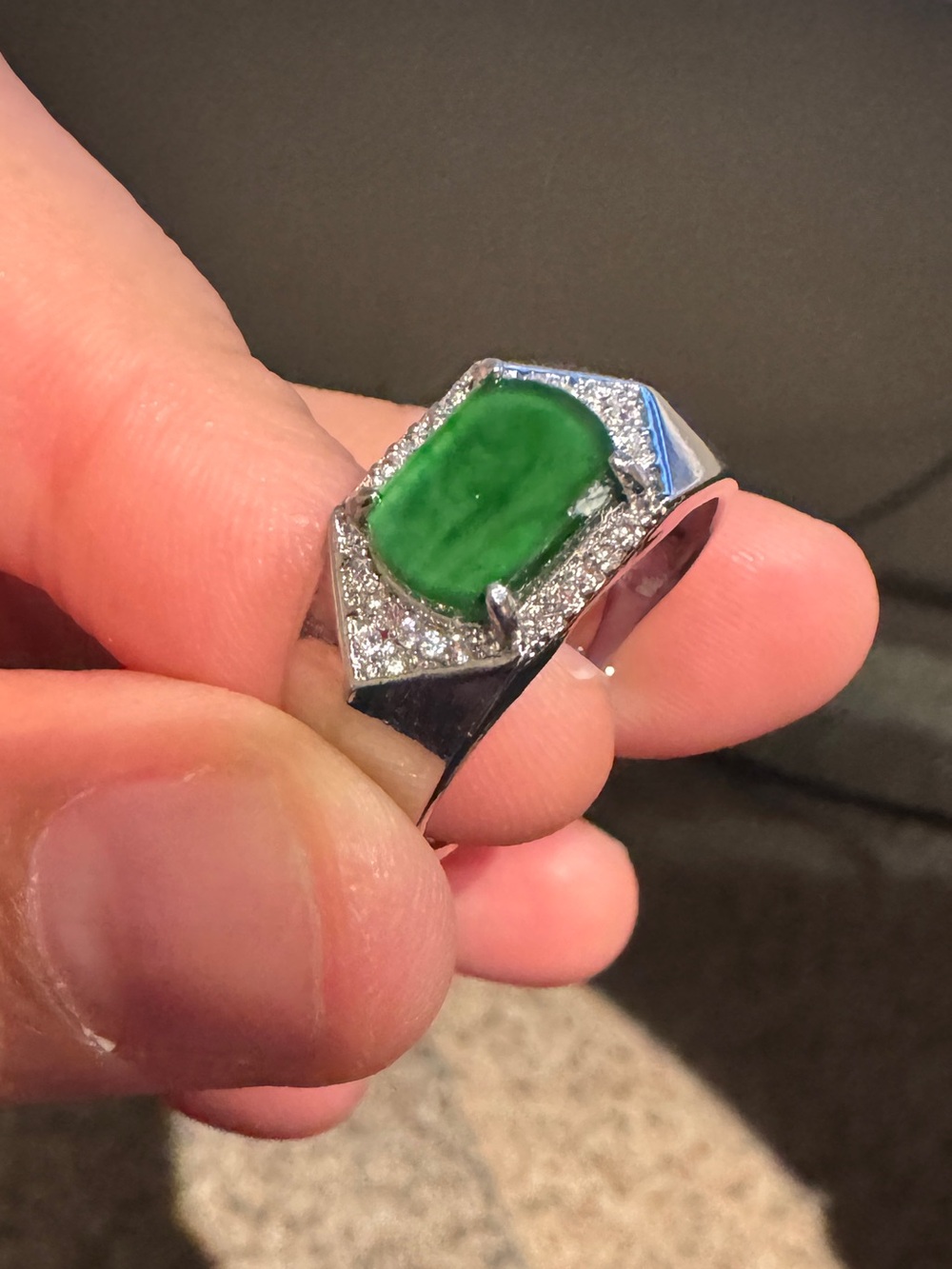 Jadeite Jade Statement Ring in Silver with Pavé Accent